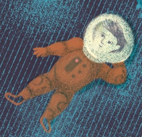 Chlapeček jako kosmonaut ve vesmíru.